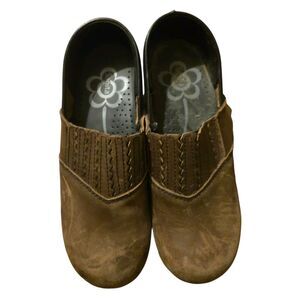 Sanita Clogs Brown Leather Women Size 38 US 7 Work Distressed Danish